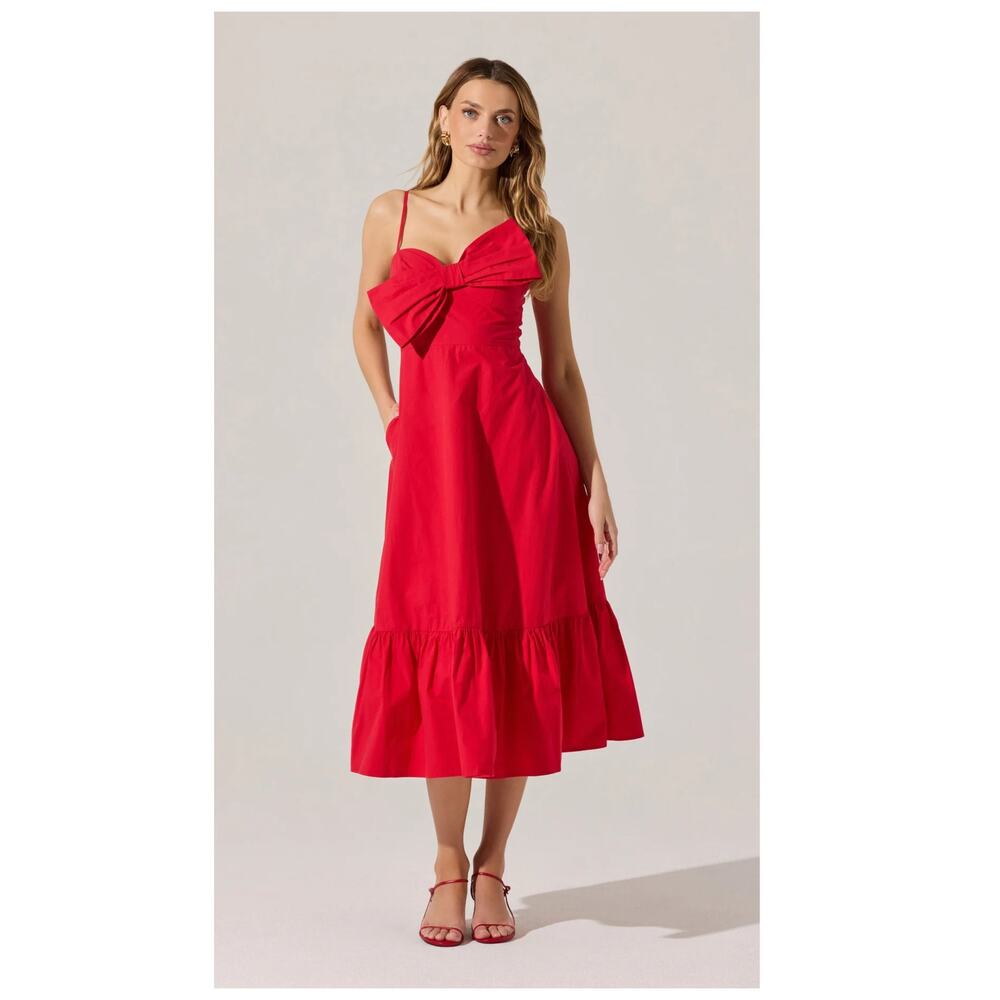 ASTR THE LABEL Asymmetrical Bow Midi Dress Size Small